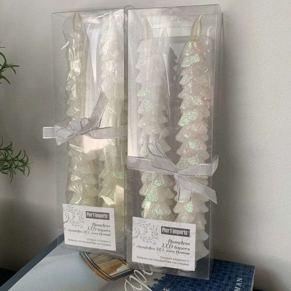 Pier 1 imports 2 pack flameless LED tapers candlestick glitter Christmas holiday